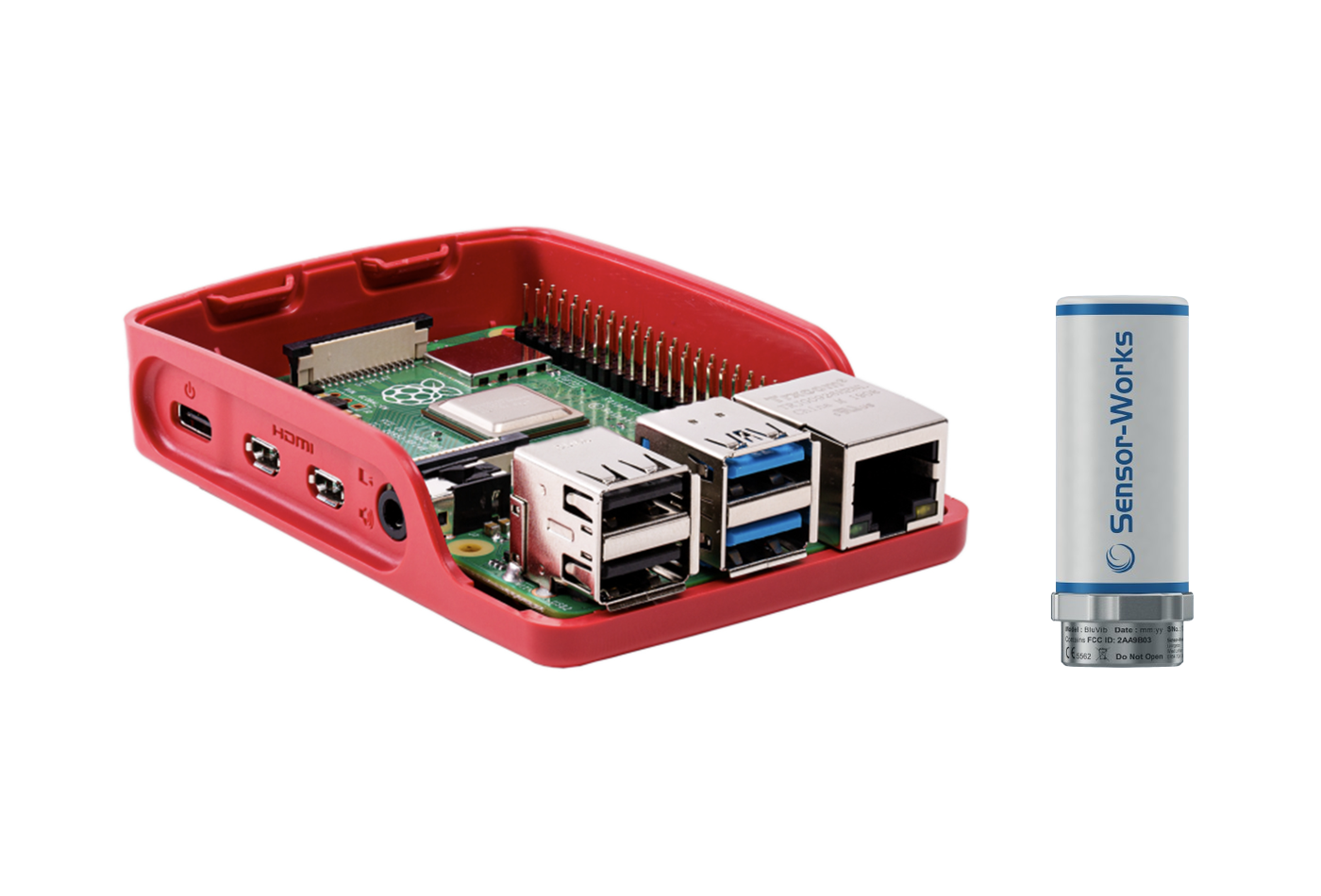 Raspberry Pi with Sensor-Works BluVib wireless vibration sensor